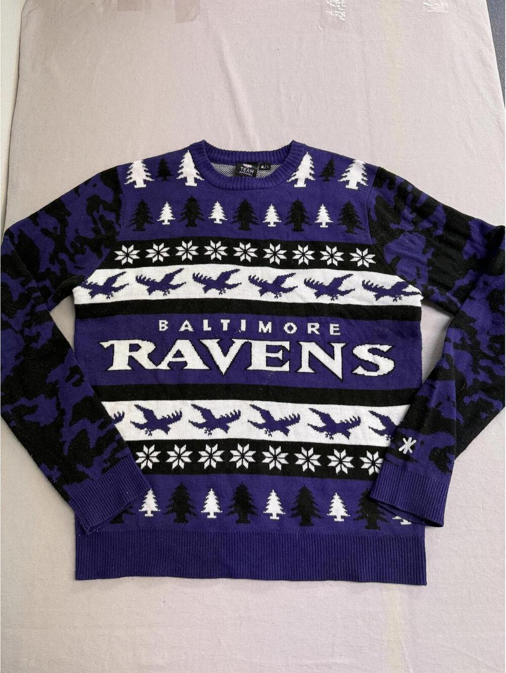 NFL Baltimore Ravens Christmas Sweater Junk Food - L